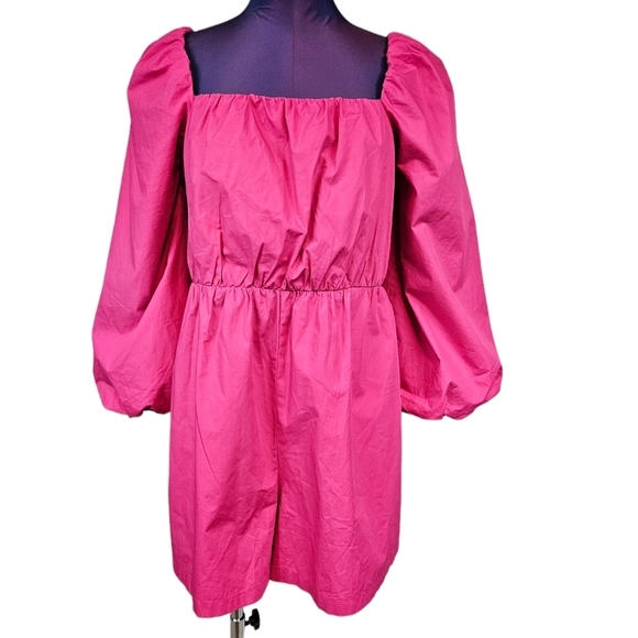 Mare Mare X Anthropologie‎ Hot Pink 3/4 Puff Sleeve Romper Size Medium Women G93 - Picture 1 of 8